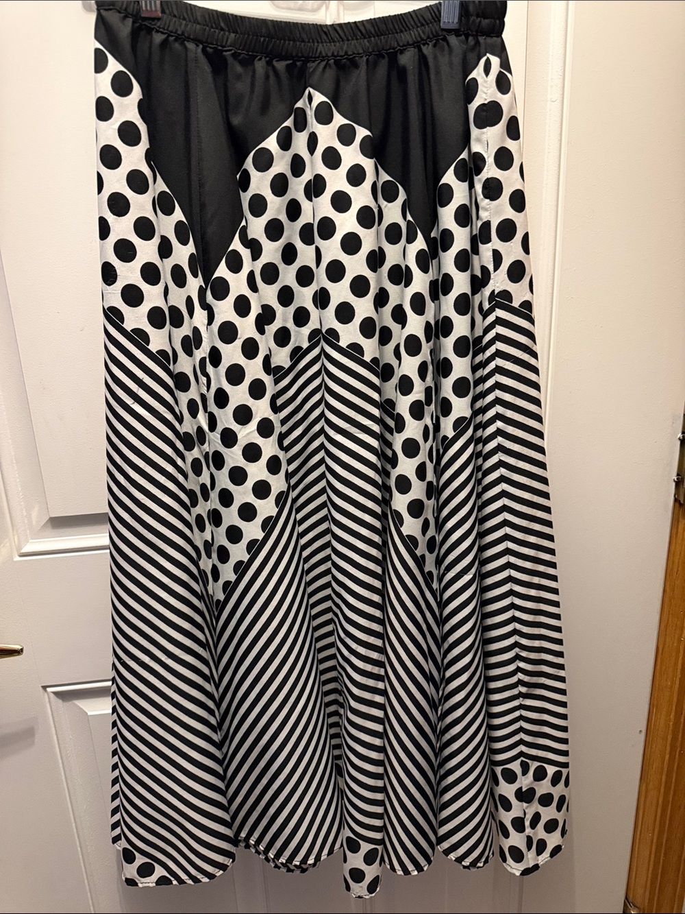 Black and White Polka Dot & Striped Maxi Skirt